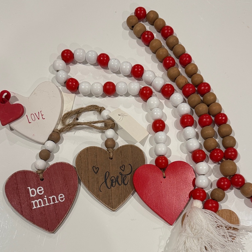 Heart Bead Garland with Red, White, and Brown Accents